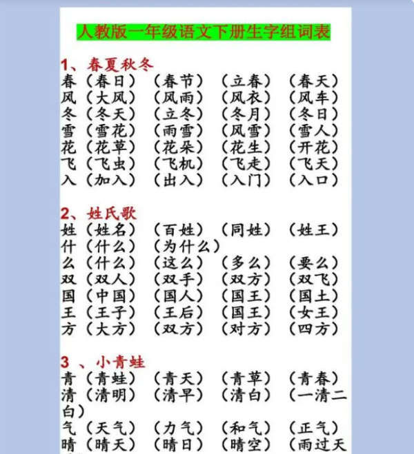 Simple right word combinations for first grade, first grade near-character word combinations complete answers picture 4