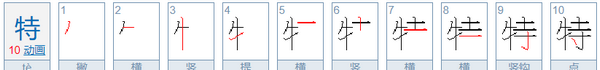 Te’s stroke order, how to write the character “Te” in stroke order Figure 1